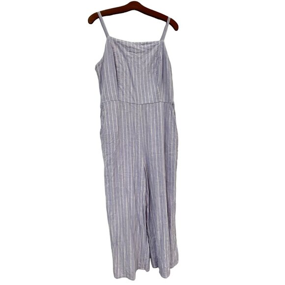 Old Navy Stripe Cami Jumpsuit Womens L Cropped Sleeveless Linen Blend - Picture 1 of 9